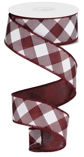 1.5&quot; Maroon white diagonal check ribbon