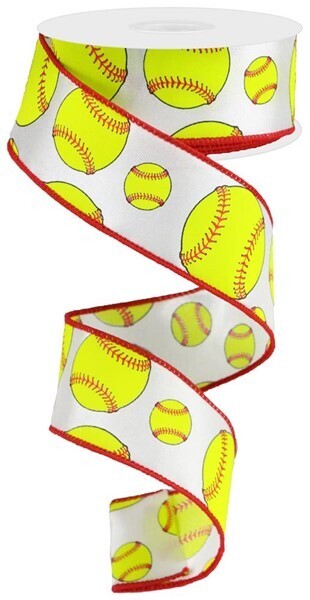 1.5&quot; Softballs satin wired ribbon