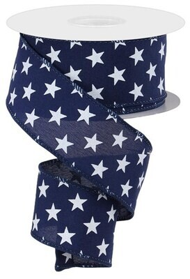 1.5” navy blue with white stars wired ribbon