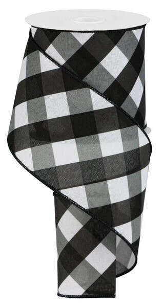 4” black/white diagonal plaid buffalo wired ribbon