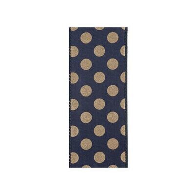 2.5” navy gold Swiss dots wired ribbon