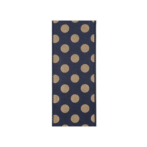 2.5” navy gold Swiss dots wired ribbon