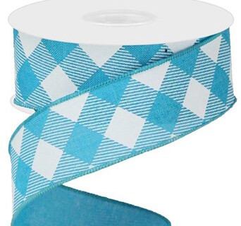 1.5&quot; Turquoise blue white diagonal check ribbon
