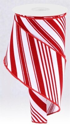 4” red/white glitter candy striped wired ribbon