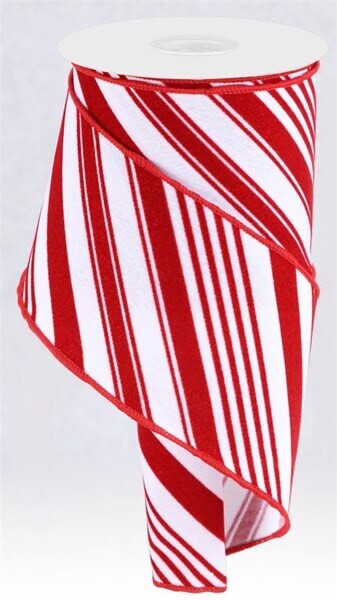 4” red/white glitter candy striped wired ribbon