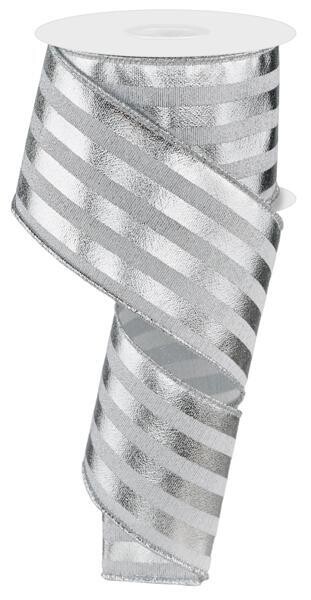 2.5” Metallic Vertical Stripes Wired Ribbon (Gold or Silver), name: Silver