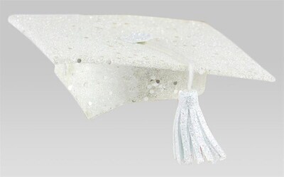 2.5" white glitter graduation cap