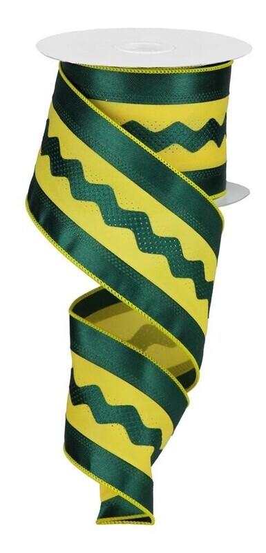 2.5&quot; Green Gold/yellow ric rac satin ribbon