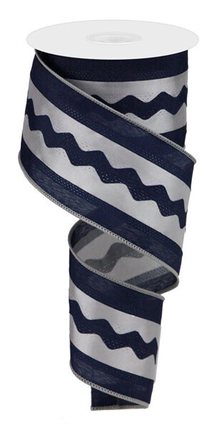 2.5” navy gray ric rac ribbon