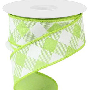 1.5&quot; Lime green white diagonal check ribbon