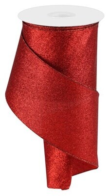 4” Red shimmer glitter wired ribbon- no shed- 10 yards