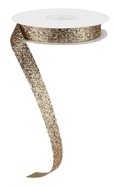 5/8” metallic glitter ribbon- 25 yards, name: soft gold