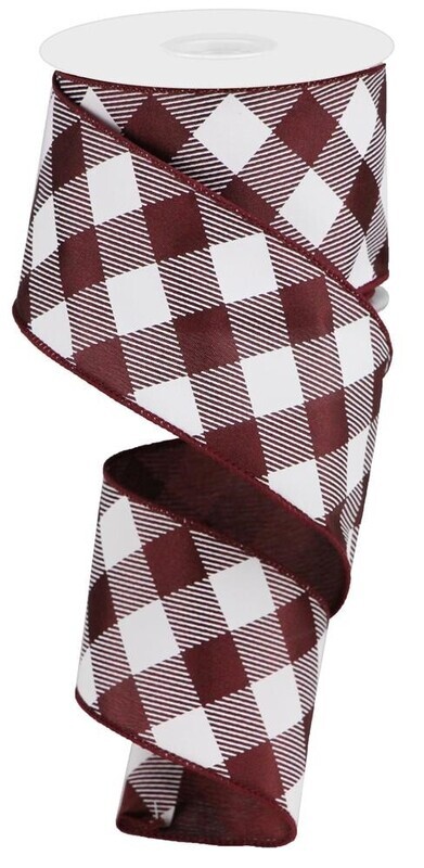 2.5&quot; Maroon white diagonal check ribbon