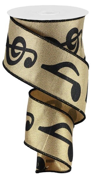 2.5&quot;  Bold black Music notes Gold metallic ribbon