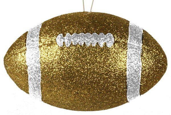 5” glitter 3D football ornament, name: gold- single/ea