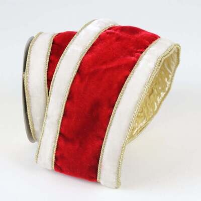 4” Farrisilk Santa Red, White and Gold Wired Ribbon