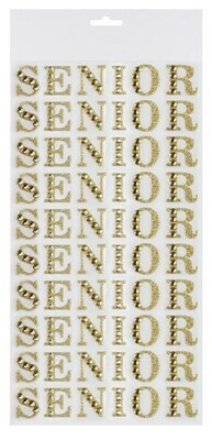 1” SENIOR stickers- 20 cards/pack, 10 repeats/card- gold or silver