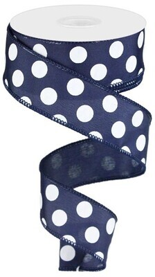 1.5&quot; Navy with white swiss dots satin ribbon