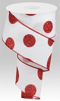 2.5&quot; White with large Red glitter multi dots ribbon