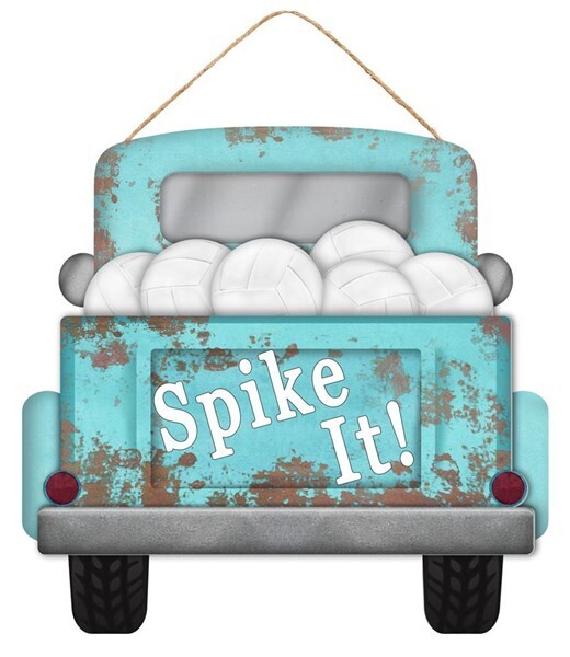Volleyball blue truck mdf wood wreath sign