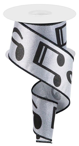 2.5&quot;  Bold black Music notes Silver metallic ribbon