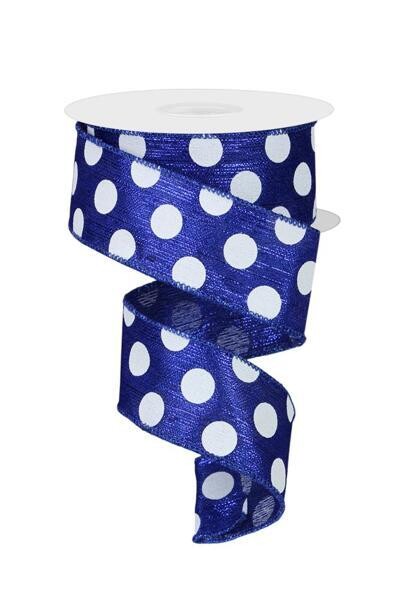 1.5” royal shimmer white dots wired ribbon
