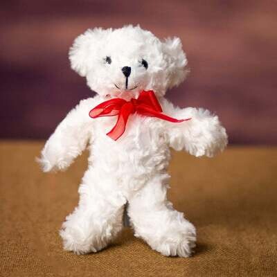 7.5&quot; plush curly/fluffy bear- white