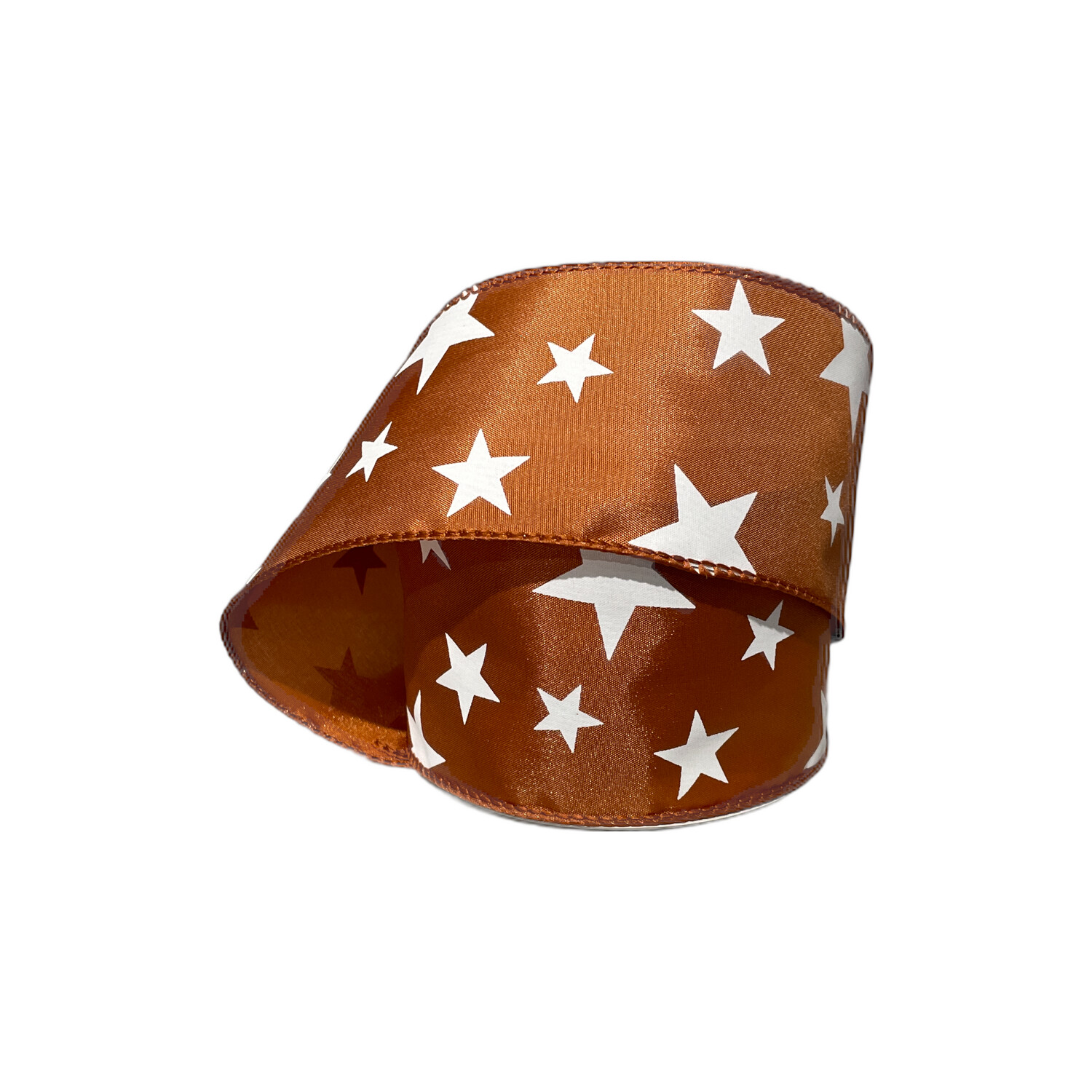 2.5” Burnt orange/white stars satin ribbon