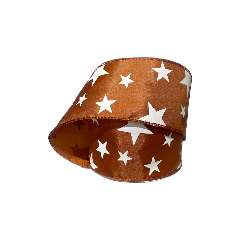 2.5” Burnt orange/white stars satin ribbon