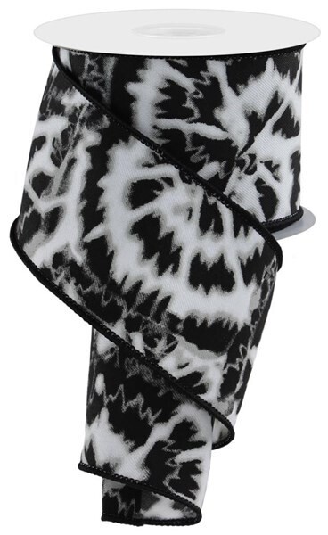2.5” Black White Tie Dye Wired Ribbon