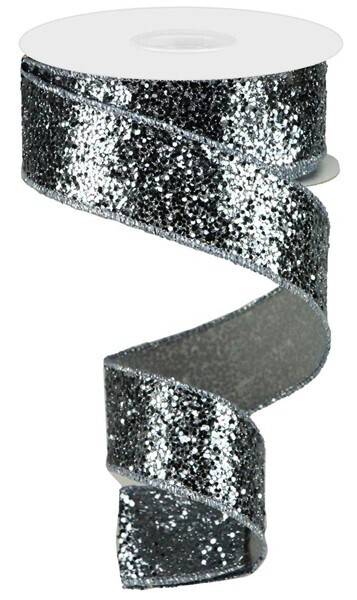 1.5&quot; Pewter chunky glitter ribbon