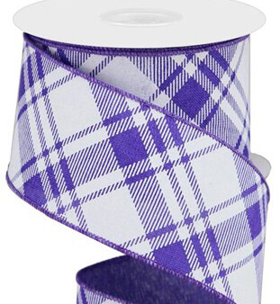 2.5&quot; Purple white diagonal multi plaid ribbon