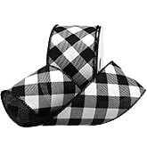 1.5” Black &amp; White Diagonal Chesterfield Wired Ribbon