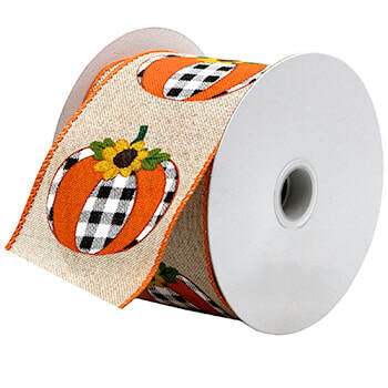 2.5” Pumpkins and Sunflowers Wired Ribbon