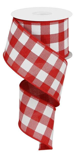 2 1/2” Red/White Buffalo check Wired Ribbon