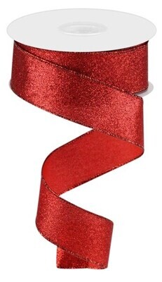 1.5” Red shimmer glitter wired ribbon