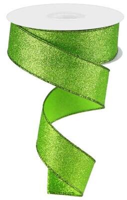 1.5” Lime shimmer glitter wired ribbon- no shed