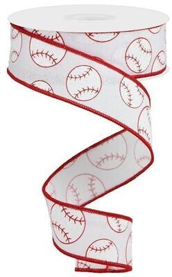 1.5&quot; Glitter Baseballs red white ribbon