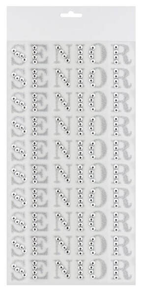 1” SENIOR stickers- 20 cards/pack, 10 repeats/card- gold or silver, name: silver- single card