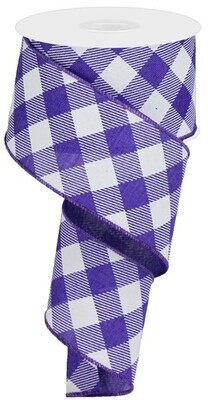 2.5” purple white diagonal check wired ribbon