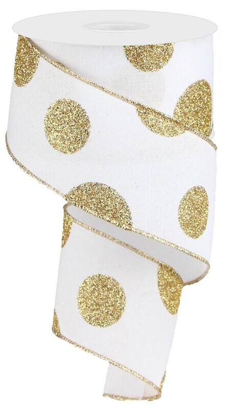 2.5” large gold glitter dots ribbon