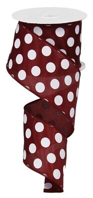 2.5&quot; Maroon with white swiss dots satin ribbon