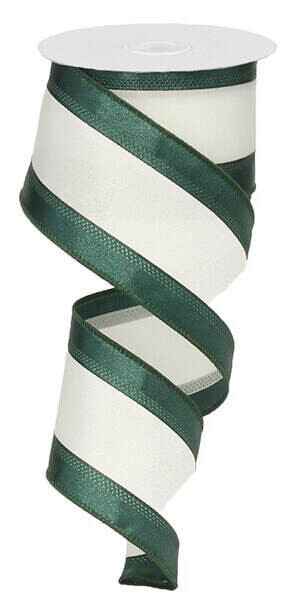 2.5” White w/Green Border Wired Ribbon