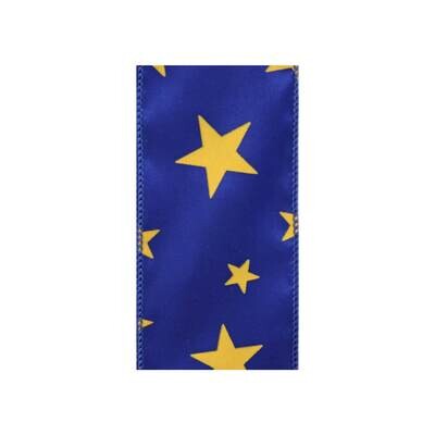 2.5” royal blue/ golden yellow stars wired ribbon