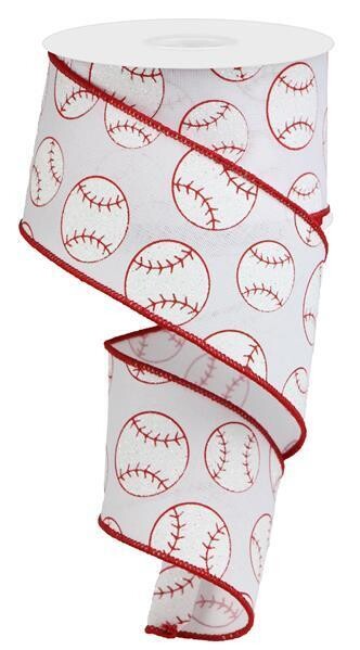 2.5&quot; Glitter Baseballs red/white ribbon