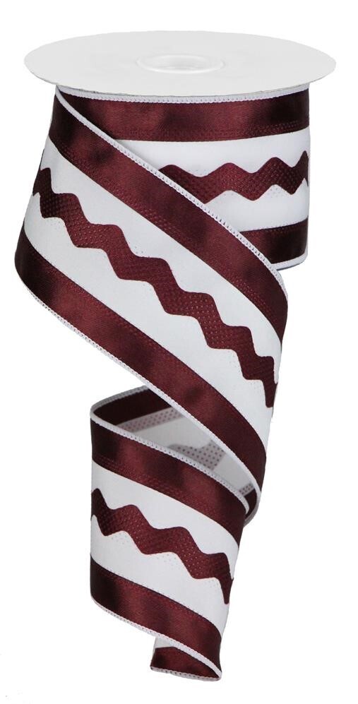 2.5&quot; Maroon/White ric rac Satin ribbon