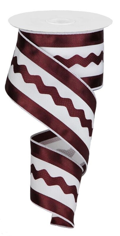 2.5&quot; Maroon/White ric rac Satin ribbon