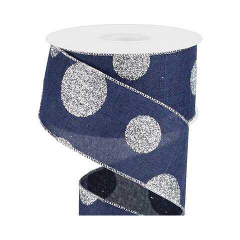 2.5&quot; Navy with large silver glitter multi dots ribbon