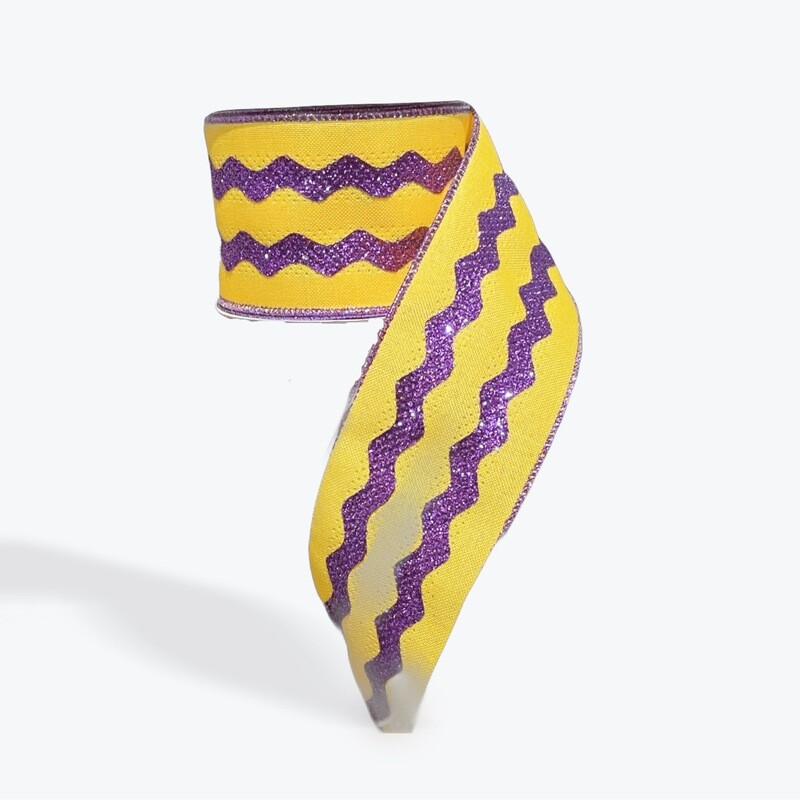 Purple/Gold Glitter Ric Rac wired ribbon