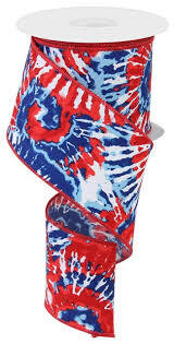 2.5” Tie Dye Red White Blue Wired Ribbon